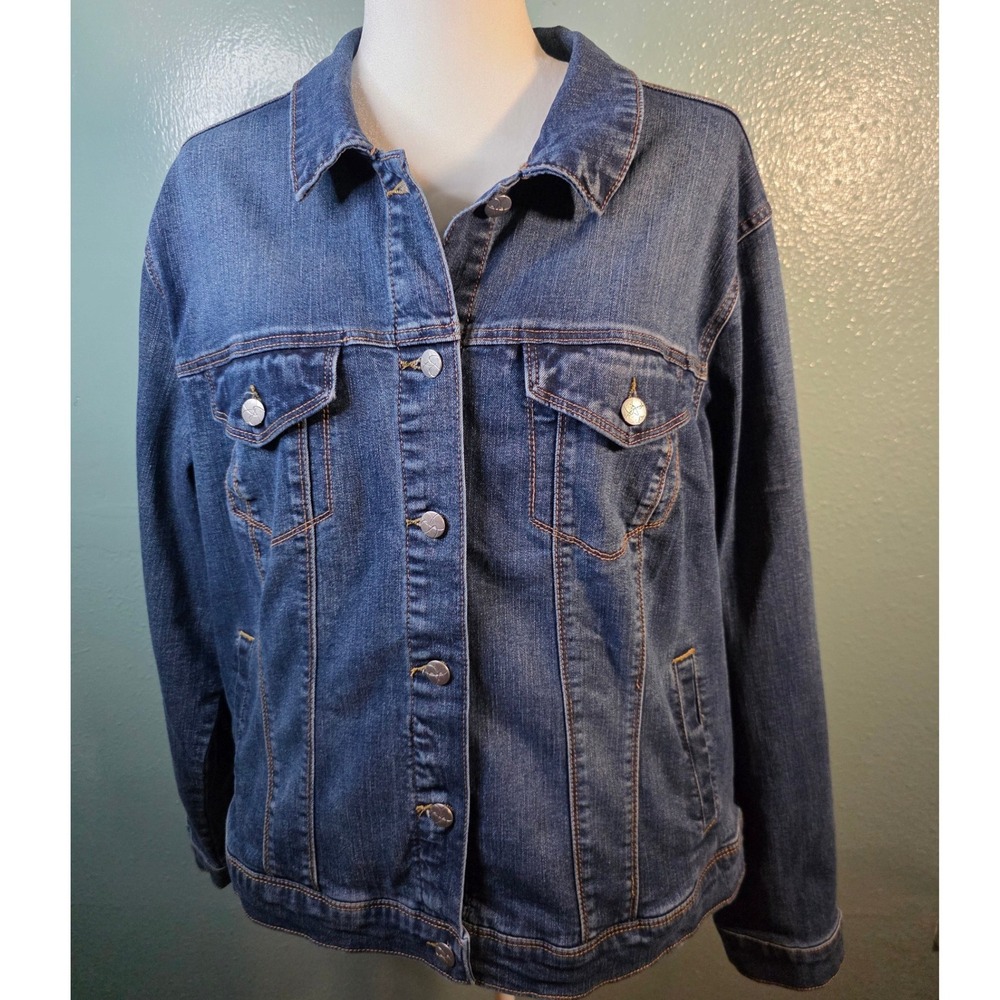 Jessica Simpson Denim Jacket Blue Stretch Button Front 2X W24 L24